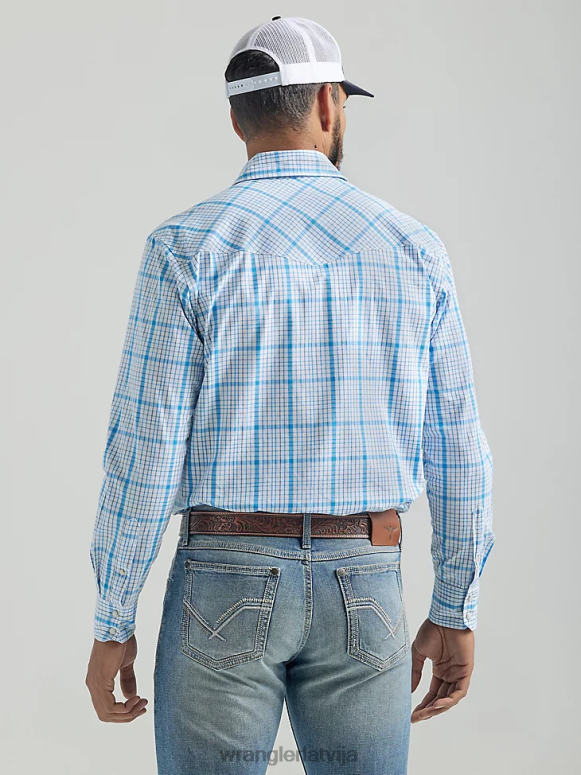 Baby Blue 20x sacensību uzlabota komforta krekls ar garām piedurknēm ar divām kabatām rietumu rūtainu kreklu vīriešiem apģērbs Wrangler BFNTB491