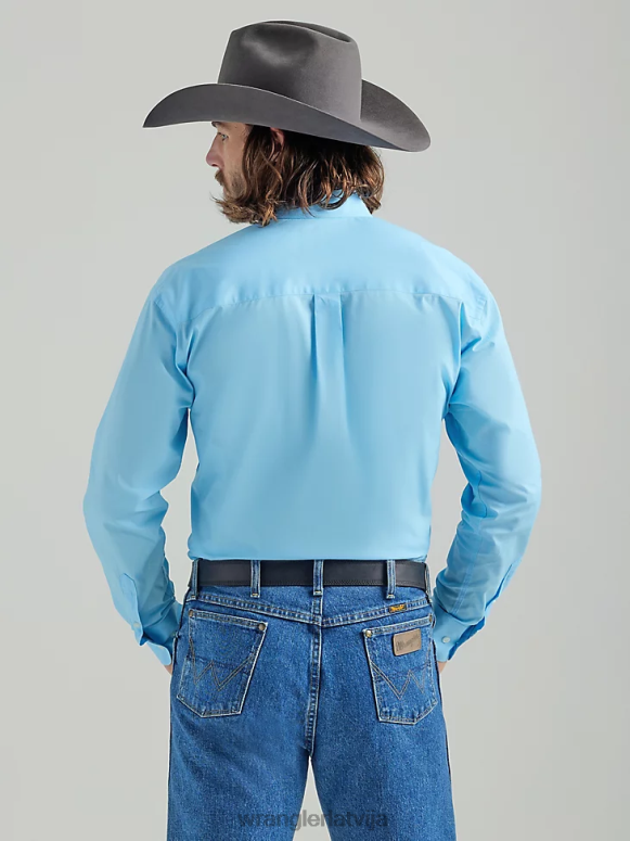 Baby Blue Džordža šaurums ar garām piedurknēm pogu uz leju ciets krekls vīriešiem apģērbs Wrangler BFNTB294