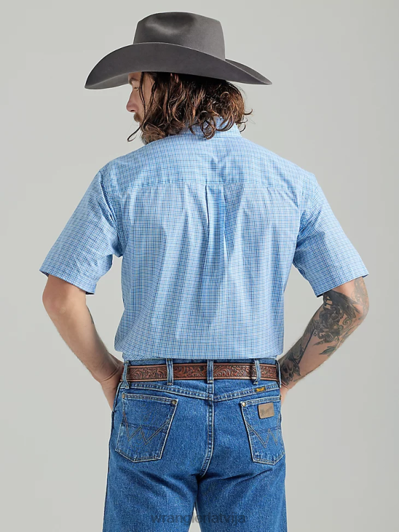 Baby Blue Džordžs šaurs rūtains krekls ar īsām piedurknēm ar 2 kabatām pogām vīriešiem apģērbs Wrangler BFNTB333