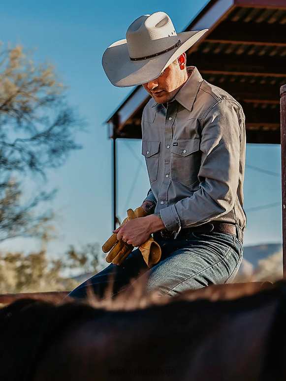 Chambray kovboju piegriezuma darba rietumu stingra džinsa krekls ar garām piedurknēm vīriešiem apģērbs Wrangler BFNTB440