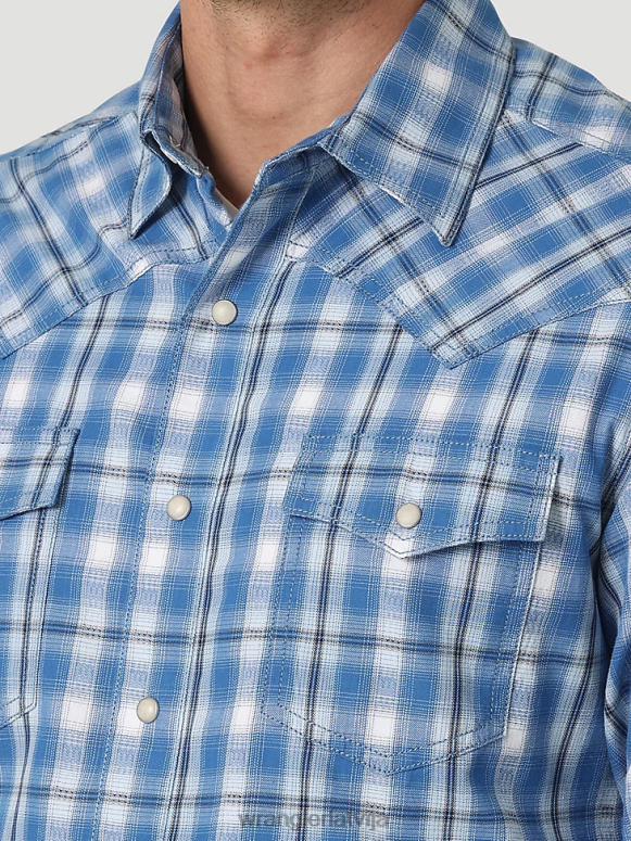 Rivjēras zils Retro premium krekls ar garām piedurknēm rietumu rūtaini vīriešiem apģērbs Wrangler BFNTB479