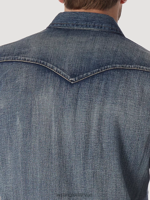 antīki zils kovboju piegriezuma darba krekls ar garām piedurknēm vīriešiem apģērbs Wrangler BFNTB408