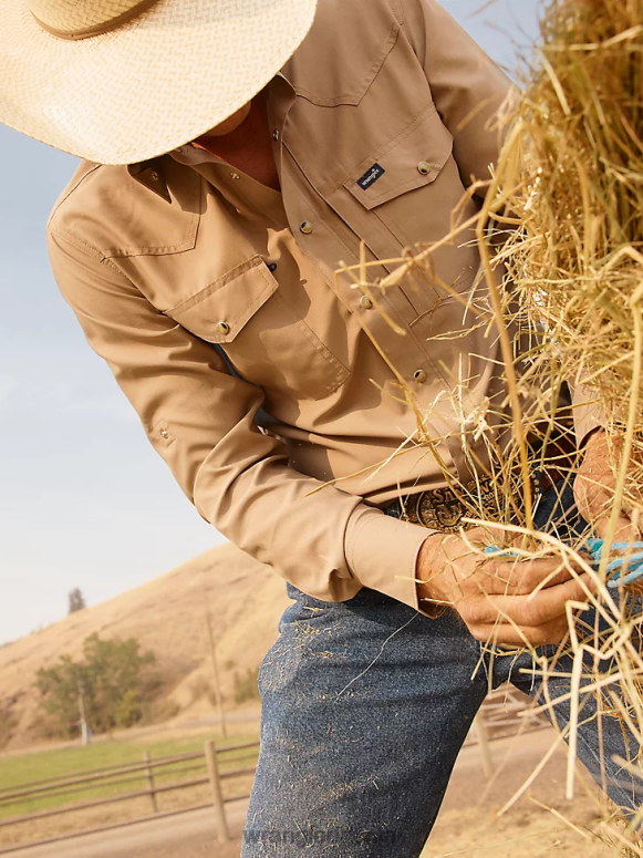 apmācies Performance snap masīvs krekls ar garām piedurknēm vīriešiem apģērbs Wrangler BFNTB432
