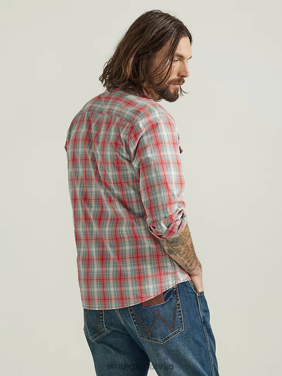 aura oranža kovboju mazgāšanas rūtains krekls vīriešiem apģērbs Wrangler BFNTB409