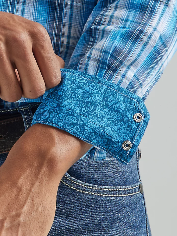 azul 20x sacensību uzlabota komforta krekls ar garām piedurknēm ar divām kabatām rietumu rūtainu kreklu vīriešiem apģērbs Wrangler BFNTB493