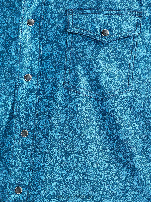 azul 20x sacensību uzlabotas komforta krekls ar garām piedurknēm rietumu apdrukas krekls zilā krāsā vīriešiem apģērbs Wrangler BFNTB485