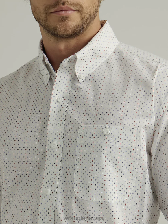 baltā šķirtne Džordžs šaurs krekls ar īsām piedurknēm ar vienu kabatas apdruku pogu vīriešiem apģērbs Wrangler BFNTB302