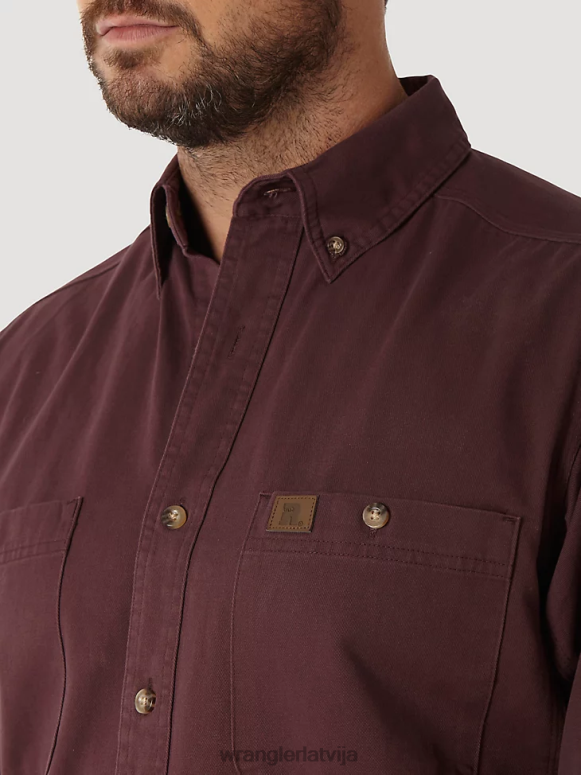 bordo riggs workwear ar garām piedurknēm pogu uz leju cieta sarža darba krekls vīriešiem apģērbs Wrangler BFNTB352