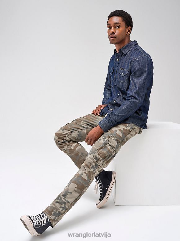 brūns džungļu kamo elastīgas konusveida kravas bikses vīriešiem apģērbs Wrangler BFNTB228