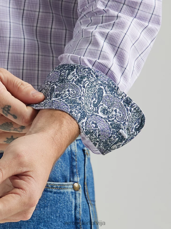 ceriņi Džordža šaurums ar garām piedurknēm pogu uz leju divu kabatu rūtainu kreklu vīriešiem apģērbs Wrangler BFNTB324