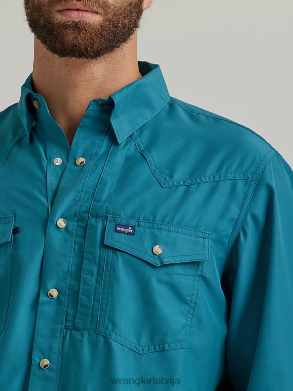 dziļa zilganzaļa Performance snap masīvs krekls ar garām piedurknēm vīriešiem apģērbs Wrangler BFNTB433