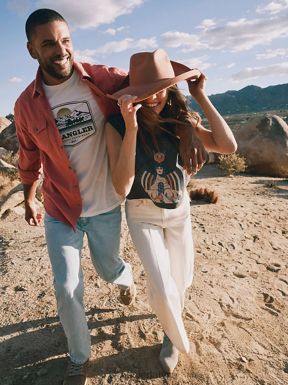 laša sarkans retro premium klases krekls ar garām piedurknēm, pogām vīriešiem apģērbs Wrangler BFNTB303