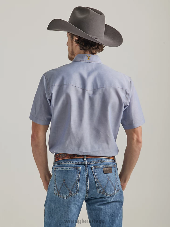 indigo chambray šambra darba krekls ar īsām piedurknēm vīriešiem apģērbs Wrangler x Yellowstone BFNTB506