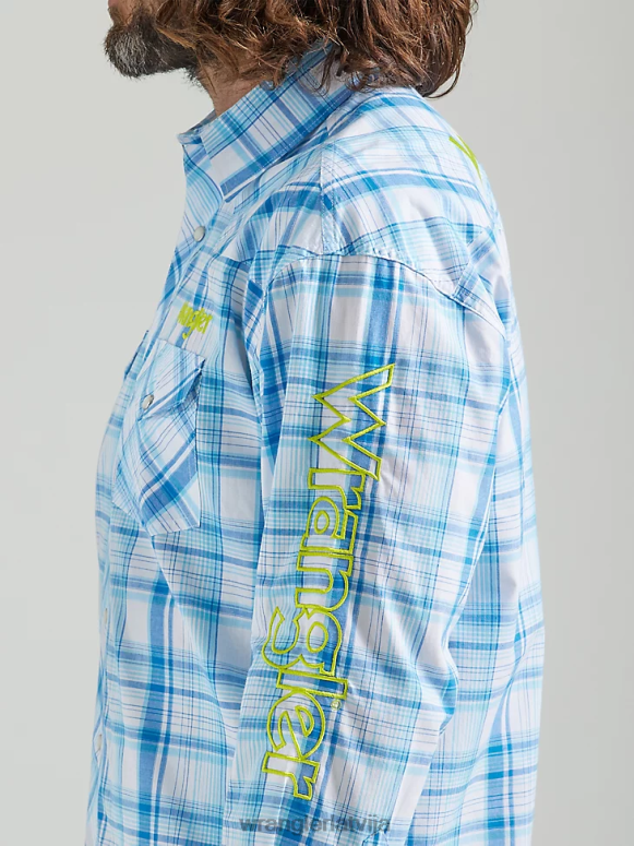 jūras zils Rietumu rūtains krekls ar garām piedurknēm ar logotipu vīriešiem apģērbs Wrangler BFNTB497