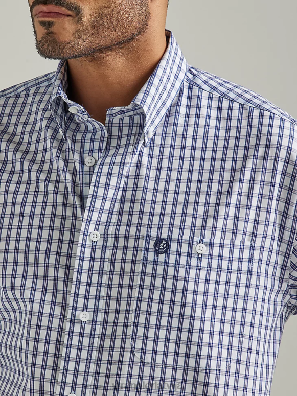 kupls indigo Džordža šauruma poga ar garām piedurknēm vienā kabatas rūtainajā krekliņā vīriešiem apģērbs Wrangler BFNTB320