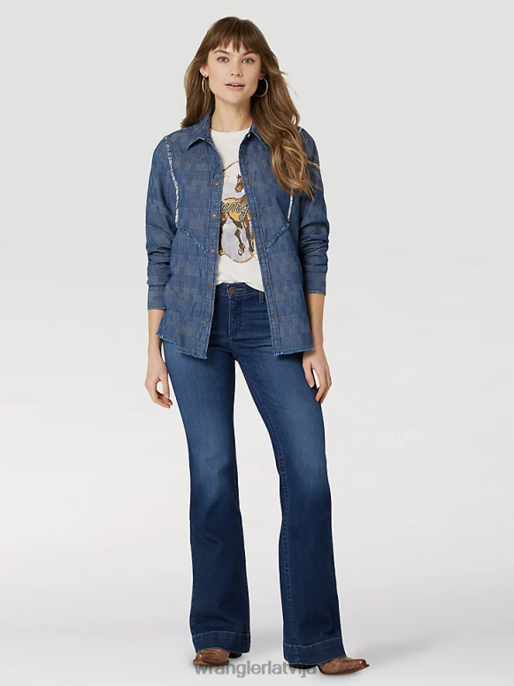 melns ar garām piedurknēm viens punkts priekšpusē un aizmugurē jūgu ciets tops sievietes apģērbs Wrangler BFNTB888