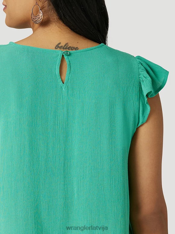 melns ar garām piedurknēm viens punkts priekšpusē un aizmugurē jūgu ciets tops sievietes apģērbs Wrangler BFNTB888