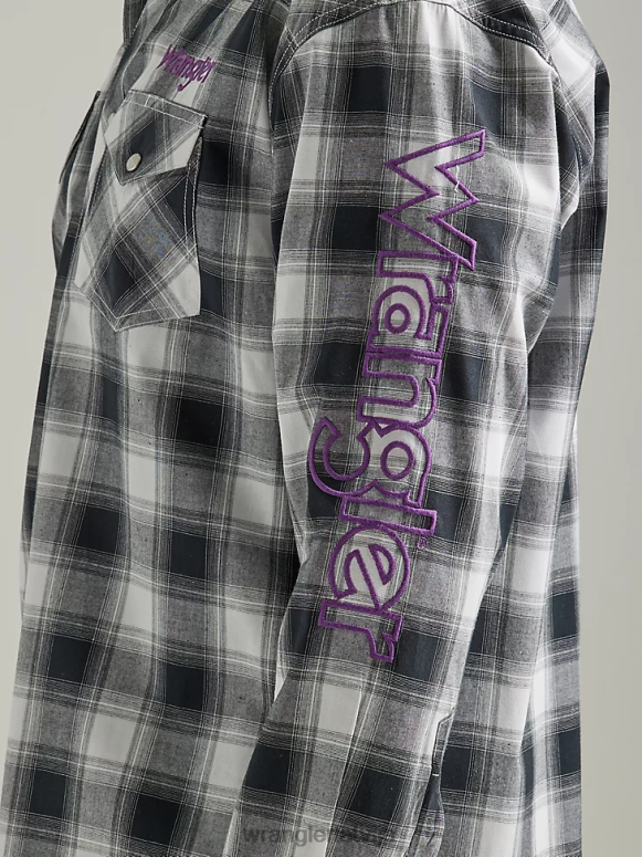 melns balts bifelis Rietumu rūtains krekls ar garām piedurknēm ar logotipu vīriešiem apģērbs Wrangler BFNTB499