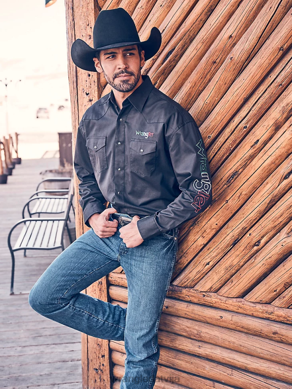 melns masīvs krekls ar garām piedurknēm pogu vīriešiem apģērbs Wrangler BFNTB396