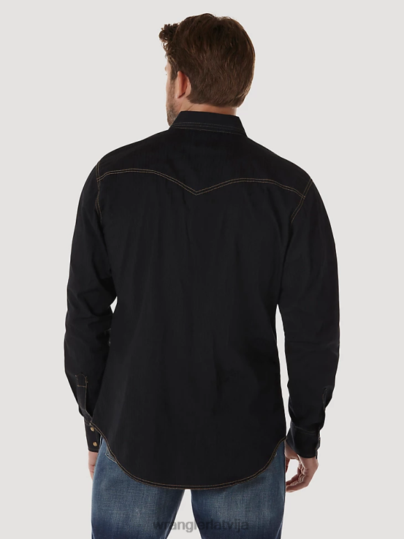 melns retro krekls ar garām piedurknēm vīriešiem apģērbs Wrangler BFNTB471