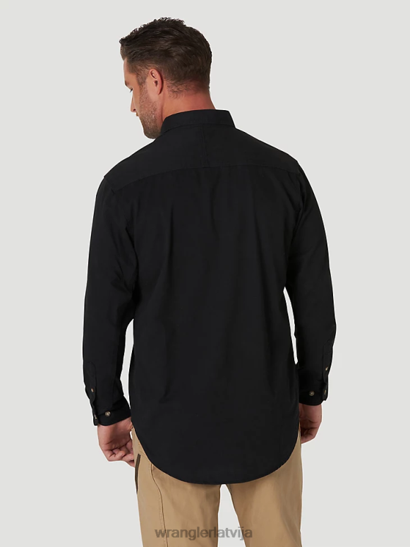 melns riggs workwear ar garām piedurknēm pogu uz leju cieta sarža darba krekls vīriešiem apģērbs Wrangler BFNTB353