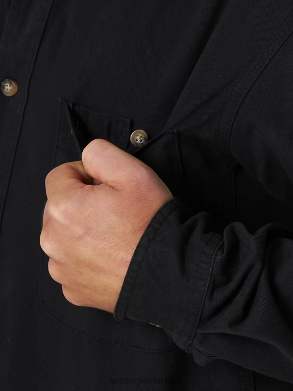 melns riggs workwear ar garām piedurknēm pogu uz leju cieta sarža darba krekls vīriešiem apģērbs Wrangler BFNTB353