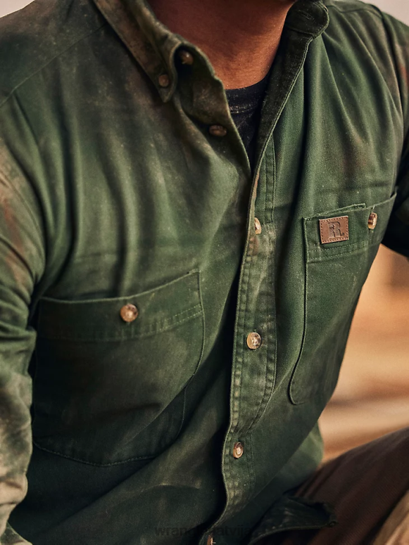 mežs zaļš riggs workwear ar garām piedurknēm pogu uz leju cieta sarža darba krekls vīriešiem apģērbs Wrangler BFNTB349