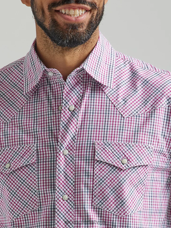 mini rozā 20x sacensību uzlabota komforta krekls ar garām piedurknēm ar divām kabatām rietumu rūtainu kreklu vīriešiem apģērbs Wrangler BFNTB492