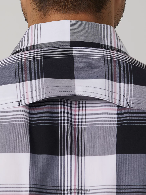 nefrīta melns videi draudzīgs rūtains sporta krekls ar īsām piedurknēm vīriešiem apģērbs Wrangler BFNTB398