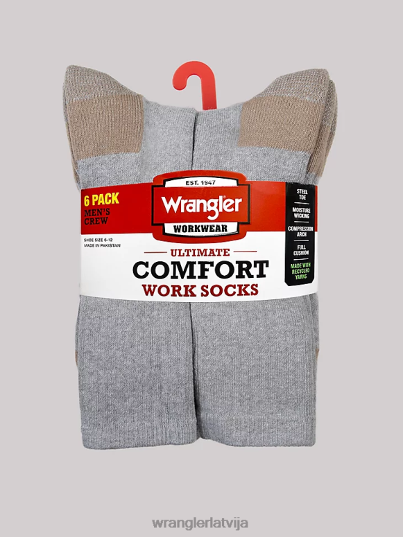 pelēks apkalpes darba zeķes (6 iepakojumi) vīriešiem Piederumi Wrangler BFNTB728