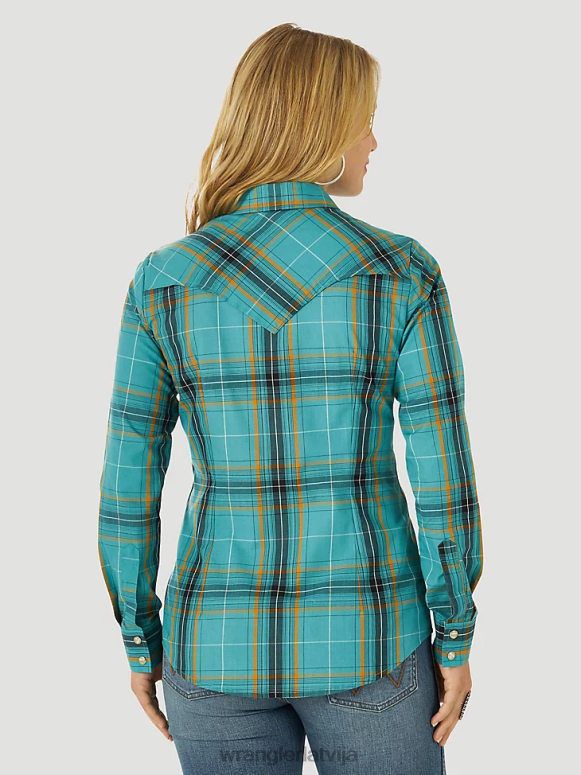 pop sarkans Retro bezpiedurkņu rūtains rietumu krekls sievietes apģērbs Wrangler BFNTB896