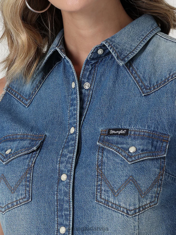 pop sarkans Retro bezpiedurkņu rūtains rietumu krekls sievietes apģērbs Wrangler BFNTB896