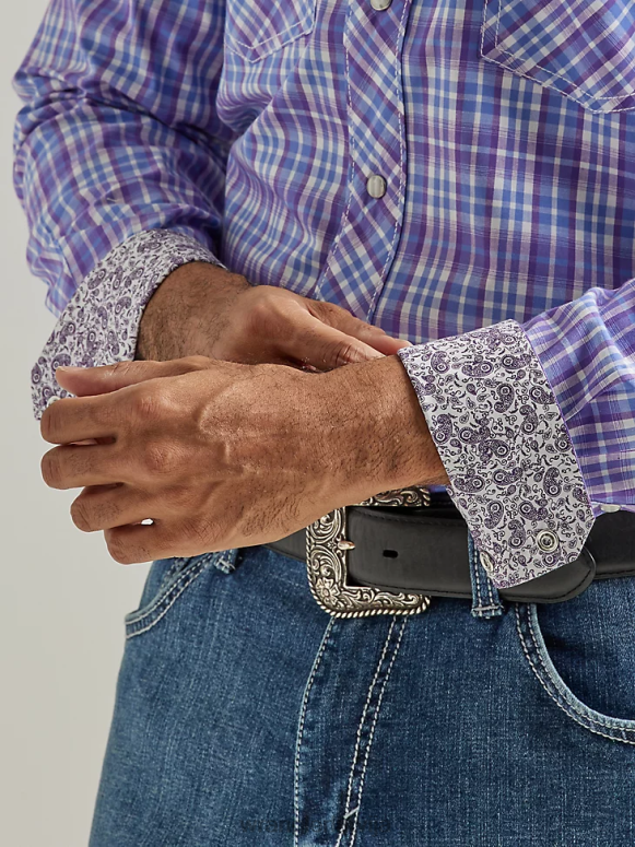 purpura vīnogu čeks 20x sacensību uzlabota komforta krekls ar garām piedurknēm ar divām kabatām rietumu rūtainu kreklu vīriešiem apģērbs Wrangler BFNTB496