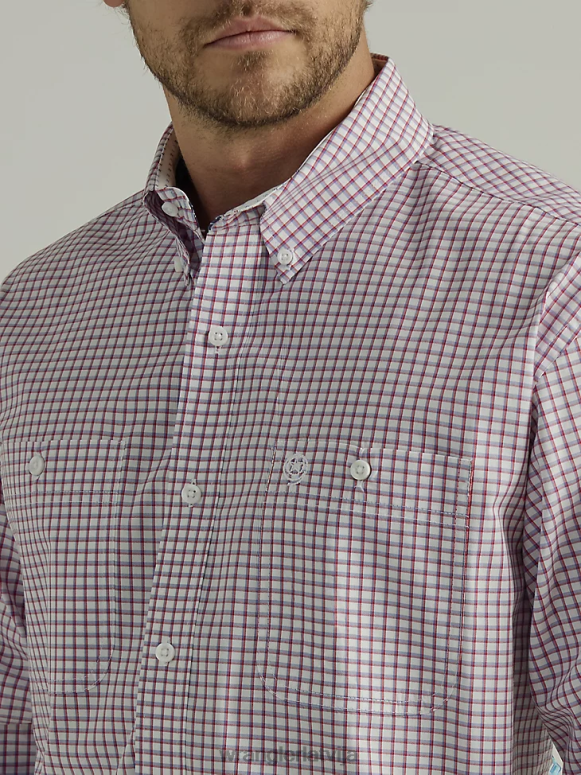 pārbaudiet sarkanu Džordža šaurums ar garām piedurknēm pogu uz leju divu kabatu rūtainu kreklu vīriešiem apģērbs Wrangler BFNTB325