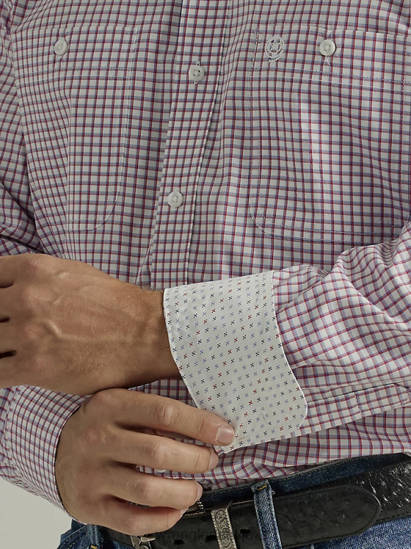 pārbaudiet sarkanu Džordža šaurums ar garām piedurknēm pogu uz leju divu kabatu rūtainu kreklu vīriešiem apģērbs Wrangler BFNTB325