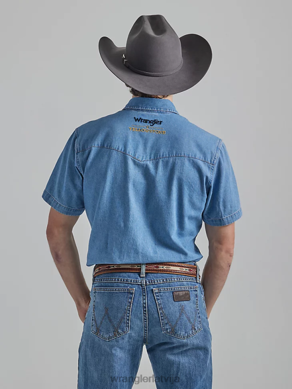 stonewash indigo šambra darba krekls ar īsām piedurknēm vīriešiem apģērbs Wrangler x Yellowstone BFNTB505