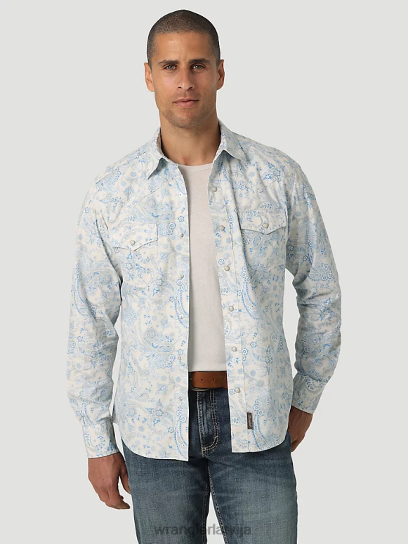 toile zils retro premium klases krekls ar pogām ar garām piedurknēm vīriešiem apģērbs Wrangler BFNTB426