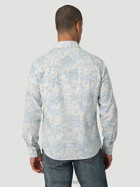 toile zils retro premium klases krekls ar pogām ar garām piedurknēm vīriešiem apģērbs Wrangler BFNTB426