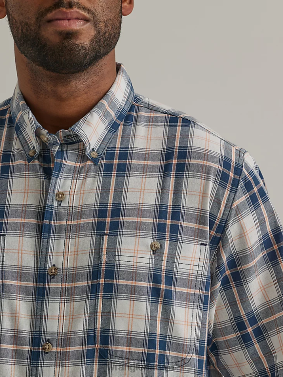 tumša flote izturīgs krekls ar īsām piedurknēm viegli kopjams rūtains pogāms krekls vīriešiem apģērbs Wrangler BFNTB343