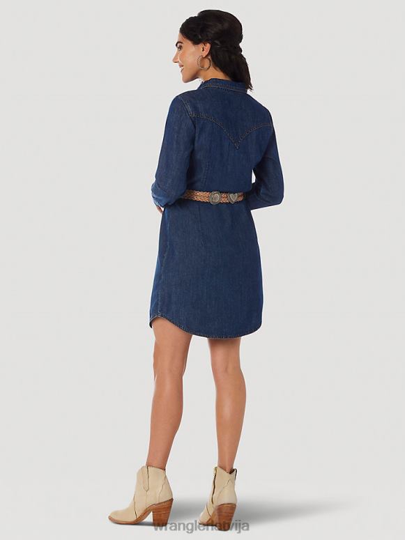 tumšs džinss Rietumu džinsa kleita ar garām piedurknēm sievietes apģērbs Wrangler BFNTB853