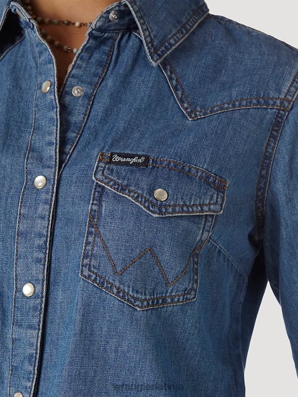 vidus džinsa audums Rietumu džinsa krekls ar garām piedurknēm sievietes apģērbs Wrangler BFNTB880
