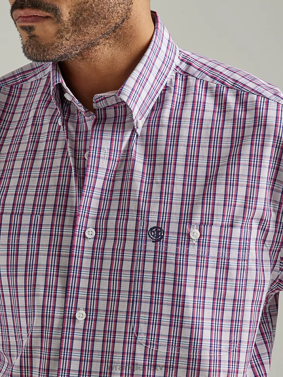 vidus rozā pleds Džordžs šaurs rūtains krekls ar īsām piedurknēm ar 2 kabatām pogām vīriešiem apģērbs Wrangler BFNTB334