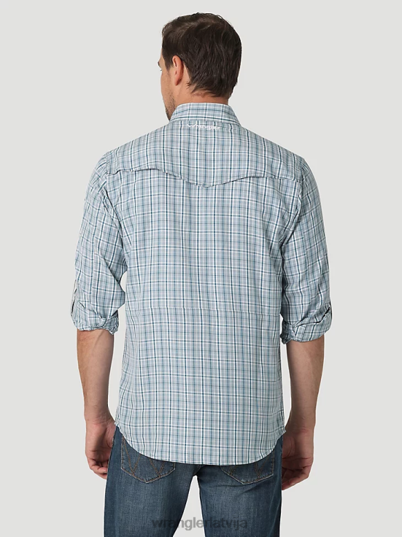 zilgankrāsas pleds rūtains krekls ar garām piedurknēm vīriešiem apģērbs Wrangler BFNTB434