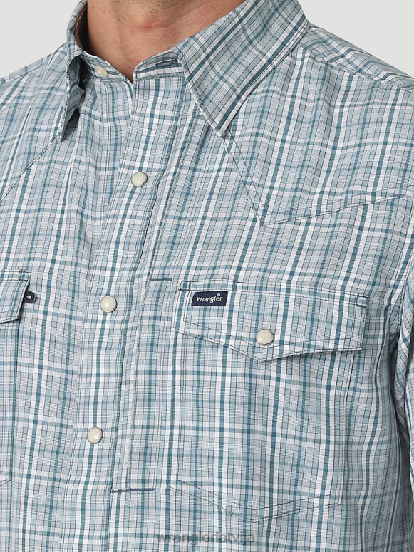 zilgankrāsas pleds rūtains krekls ar garām piedurknēm vīriešiem apģērbs Wrangler BFNTB434