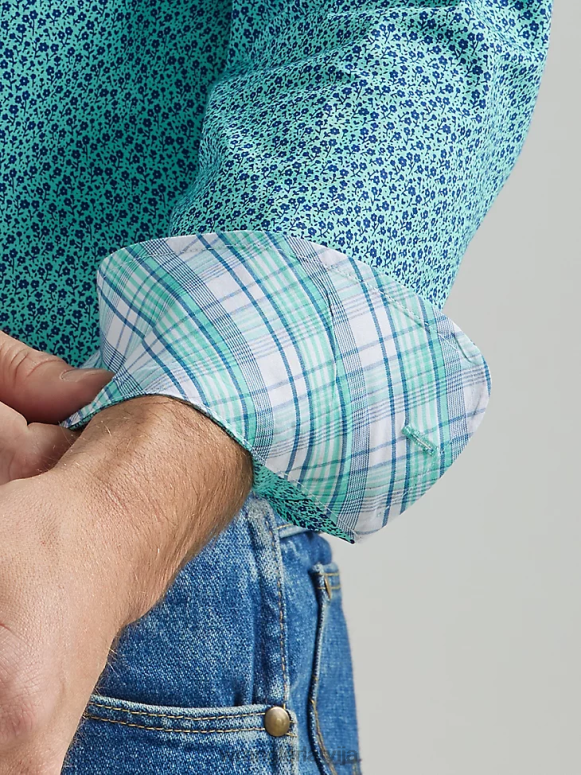 zilganzaļie ziedi Džordža šauruma krekls ar garām piedurknēm ar divām kabatām pogām vīriešiem apģērbs Wrangler BFNTB368