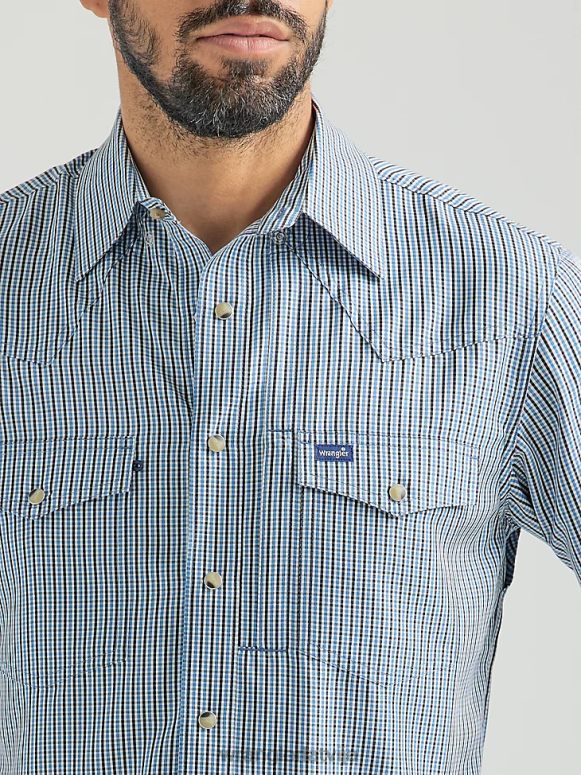 zili pelēks rūtains krekls ar garām piedurknēm vīriešiem apģērbs Wrangler BFNTB436