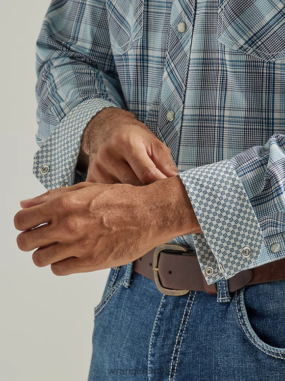 zilās jūras flote 20x sacensību uzlabota komforta krekls ar garām piedurknēm ar divām kabatām rietumu rūtainu kreklu vīriešiem apģērbs Wrangler BFNTB495